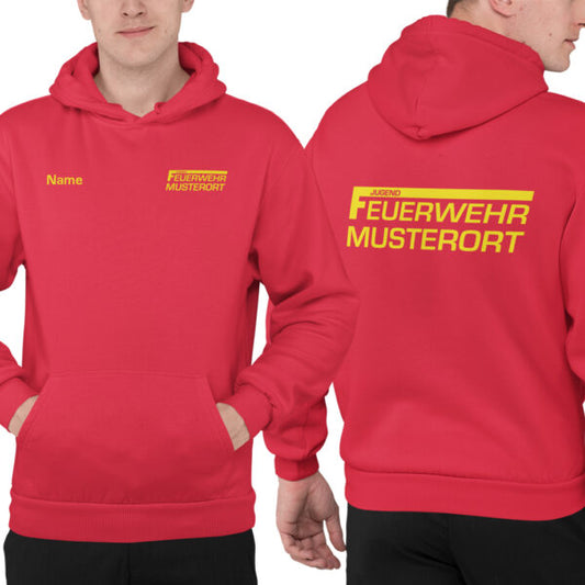 Hoodie Unisex | Jugendfeuerwehr mit Ortsname Rot