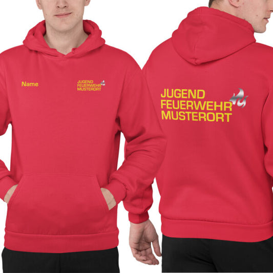 Hoodie Unisex | Jugendfeuerwehr Flamme mit Ortsname Rot