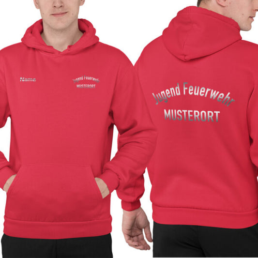 Hoodie Unisex | Jugendfeuerwehr gebogen mit Ortsname Rot