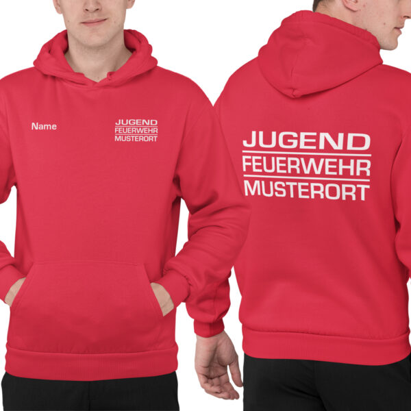 Hoodie Unisex | Jugendfeuerwehr mit Ortsname Block Rot