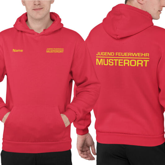 Hoodie Unisex | Jugendfeuerwehr mit Ortsname Balken Rot