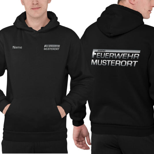 Hoodie Unisex | Jugendfeuerwehr mit Ortsname Schwarz