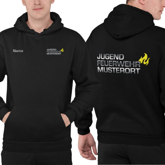 Hoodie Unisex | Jugendfeuerwehr Flamme mit Ortsname Schwarz