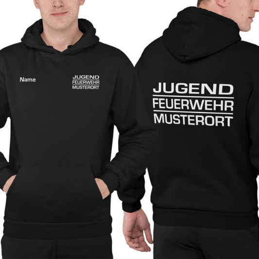 Hoodie Unisex | Jugendfeuerwehr mit Ortsname Block Schwarz