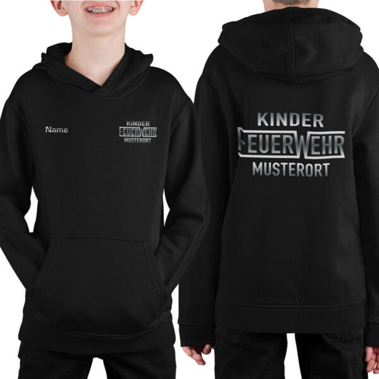 Hoodie Unisex | Kinder FeuerWehr mit Ortsname Schwarz