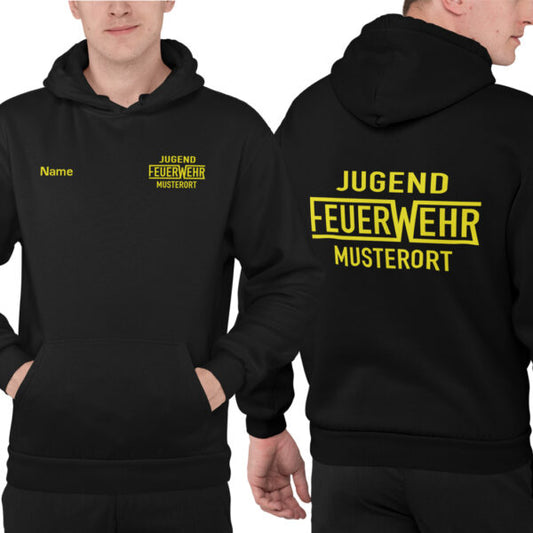 Hoodie Unisex | Jugendfeuerwehr mit Ortsname Schwarz