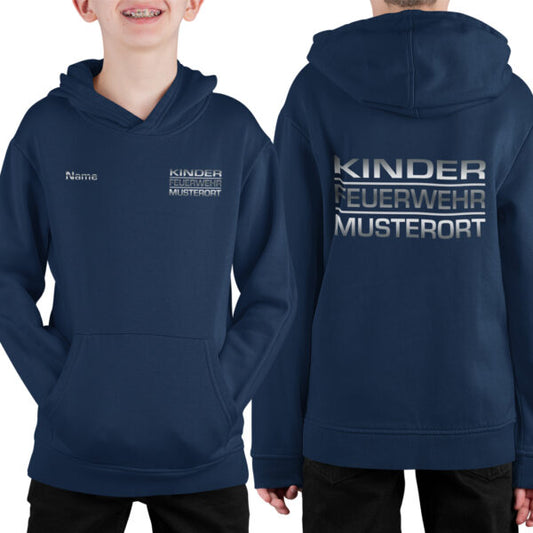 Hoodie Unisex | Kinderfeuerwehr mit Ortsname Block Navy