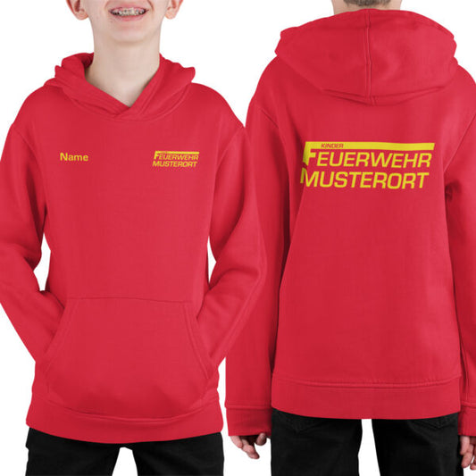 Hoodie Unisex | Kinderfeuerwehr mit Ortsname Rot