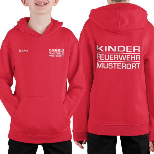 Hoodie Unisex | Kinderfeuerwehr mit Ortsname Block Rot