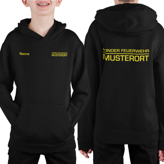 Hoodie Unisex | Kinderfeuerwehr mit Ortsname Schwarz