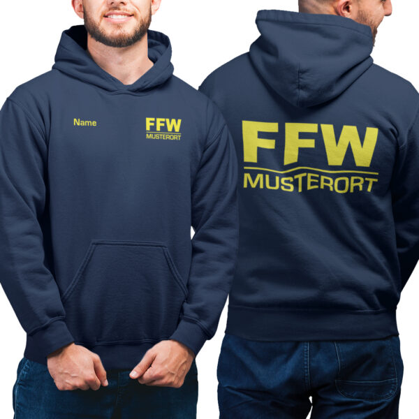 Hoodie Männer | Freiwillige Feuerwehr Balken mit Ortsname Basic Navy