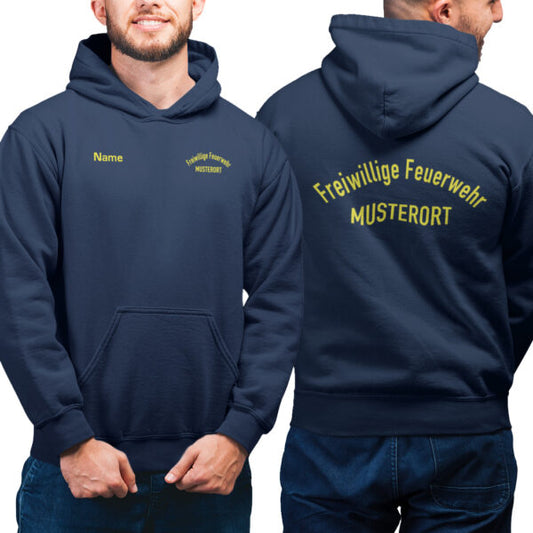 Hoodie Männer | Freiwillige Feuerwehr gebogen mit Ortsname Basic Navy