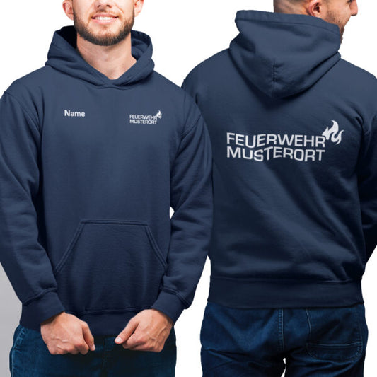 Hoodie Männer | Feuerwehr Flamme & Ortsname Navy