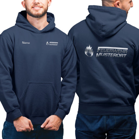 Hoodie Männer | Feuerwehr F Flamme mit Ortsname Basic Navy