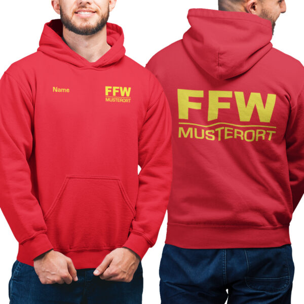 Hoodie Männer | Freiwillige Feuerwehr Balken mit Ortsname Basic Rot