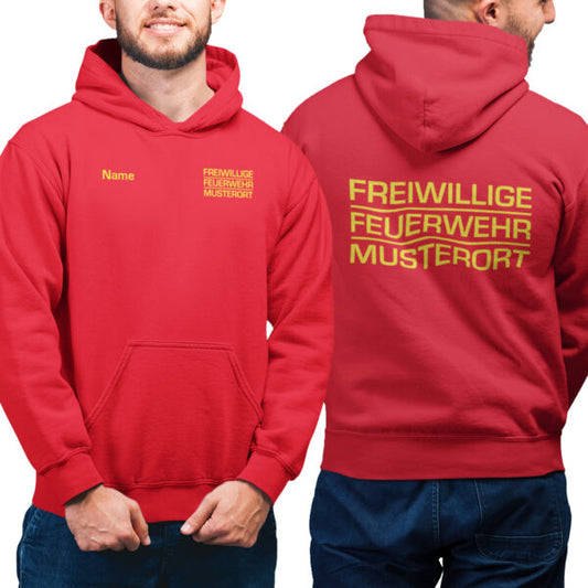 Hoodie Männer | Freiwillige Feuerwehr Block mit Ortsname Rot