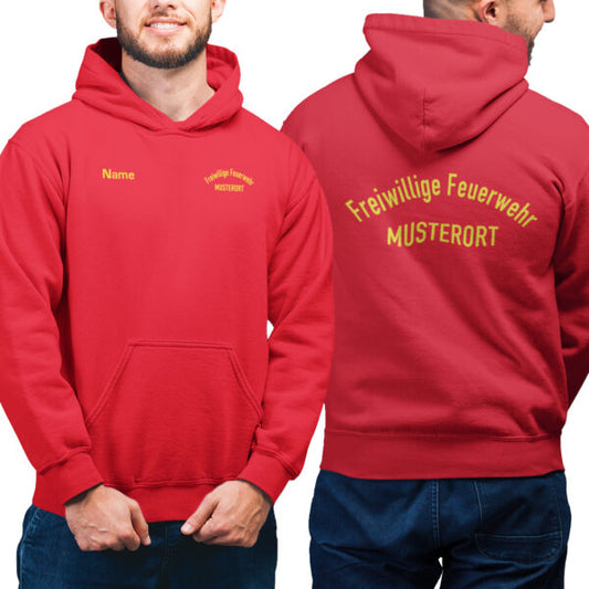 Hoodie Männer | Freiwillige Feuerwehr gebogen mit Ortsname Basic Rot