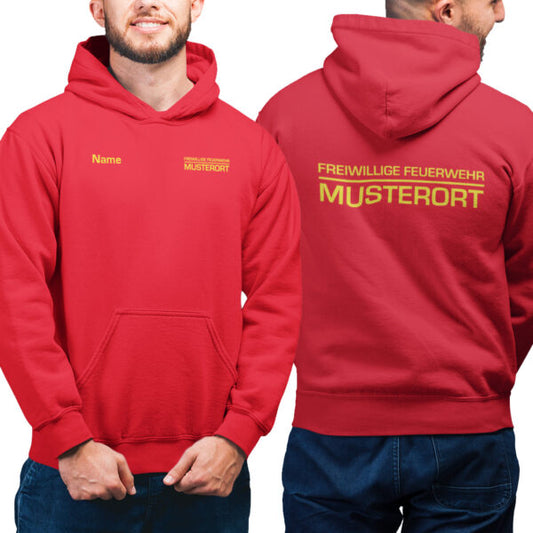 Hoodie Männer | Freiwillige Feuerwehr mit Ortsname Balken Basic Rot