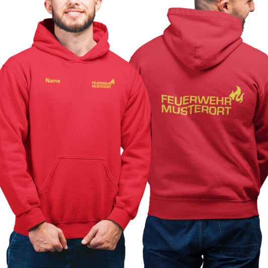 Hoodie Männer | Feuerwehr Flamme & Ortsname Rot