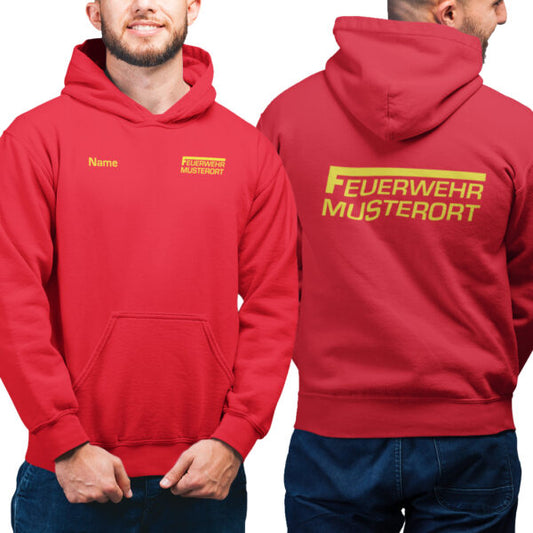 Hoodie Männer | Feuerwehr F Balken mit Ortsname Rot