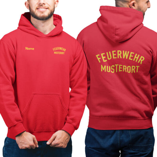 Hoodie Männer | Feuerwehr gebogen mit Ortsname Rot