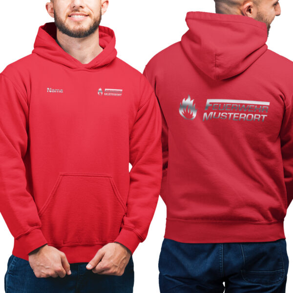 Hoodie Männer | Feuerwehr F Flamme mit Ortsname Basic Rot
