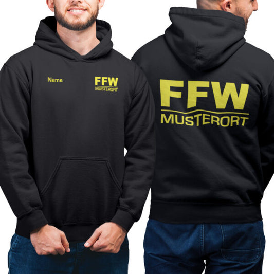 Hoodie Männer | Freiwillige Feuerwehr Balken mit Ortsname Basic Schwarz