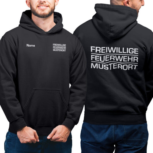 Hoodie Männer | Freiwillige Feuerwehr Block mit Ortsname Schwarz