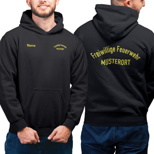 Hoodie Männer | Freiwillige Feuerwehr gebogen mit Ortsname Basic Schwarz