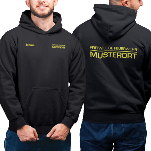 Hoodie Männer | Freiwillige Feuerwehr mit Ortsname Balken Basic Schwarz