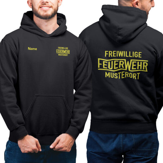 Hoodie Männer | Freiwillige Feuerwehr mit Ortsname Schwarz