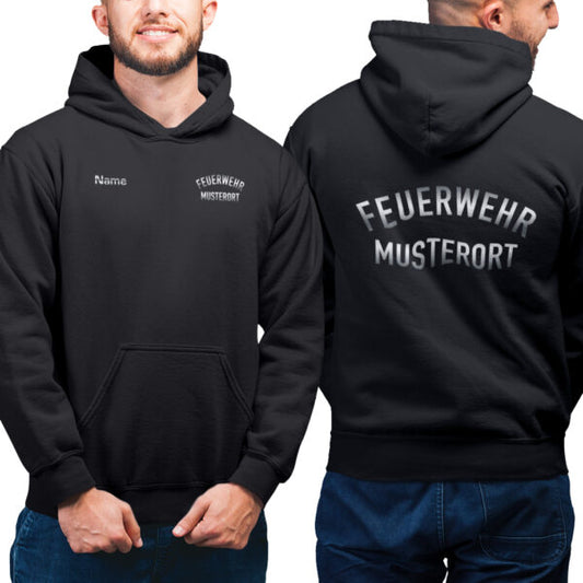 Hoodie Männer | Feuerwehr gebogen mit Ortsname Schwarz