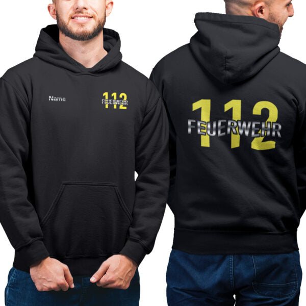 Hoodie Männer | Feuerwehr 112 Notruf Schwarz