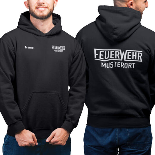 Hoodie Männer | Feuerwehr mit Ortsname Schwarz