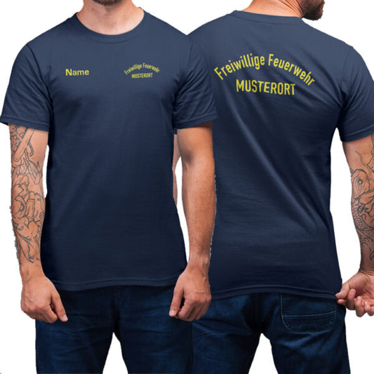 T-Shirt Männer | Freiwillige Feuerwehr gebogen mit Ortsname Basic Navy