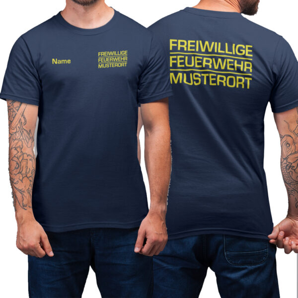 T-Shirt Männer | Freiwillige Feuerwehr Block mit Ortsname Basic Navy