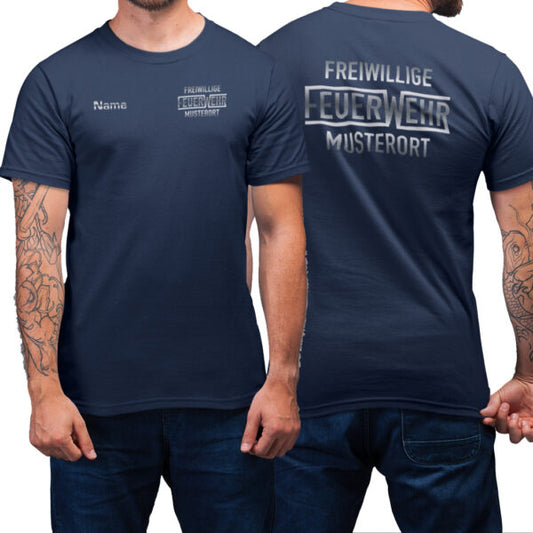 T-Shirt Männer | Freiwillige Feuerwehr mit Ortsname Basic Navy