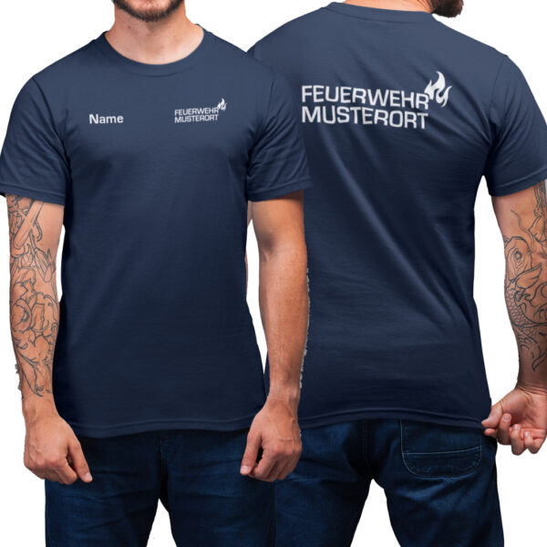 T-Shirt Männer | Feuerwehr Flamme & Ortsname Basic Navy