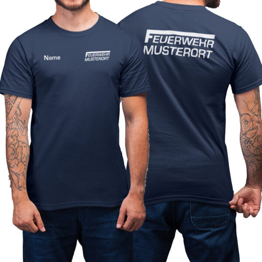 T-Shirt Männer | Feuerwehr F Balken mit Ortsname Basic Navy