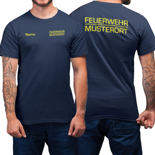 T-Shirt Männer | Feuerwehr Balken mit Ortsname Basic Navy