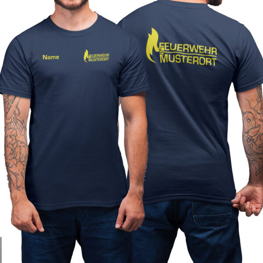 T-Shirt Männer | Feuerwehr Flammen mit Ortsname Basic Navy