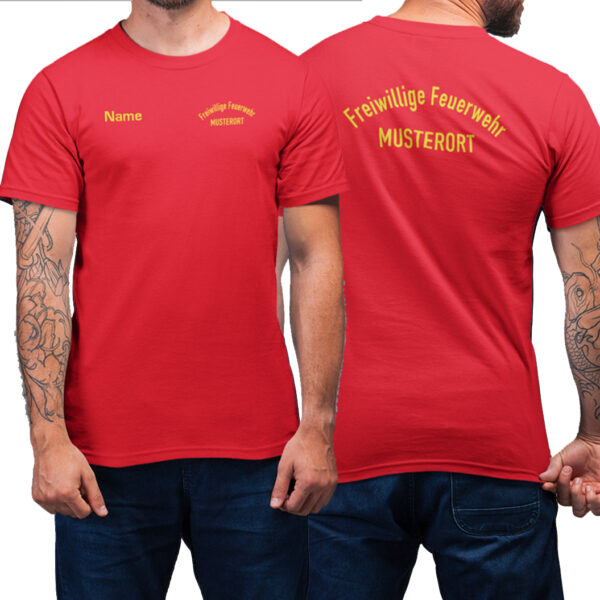 T-Shirt Männer | Freiwillige Feuerwehr gebogen mit Ortsname Basic Rot