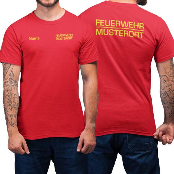 T-Shirt Männer | Feuerwehr Balken mit Ortsname Basic Rot