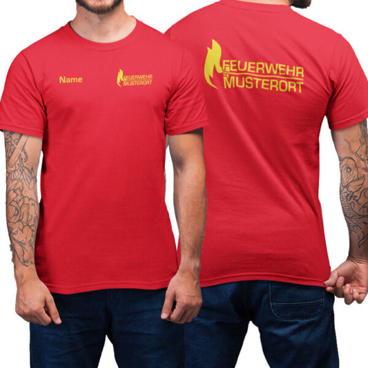 T-Shirt Männer | Feuerwehr Flammen mit Ortsname Basic Rot