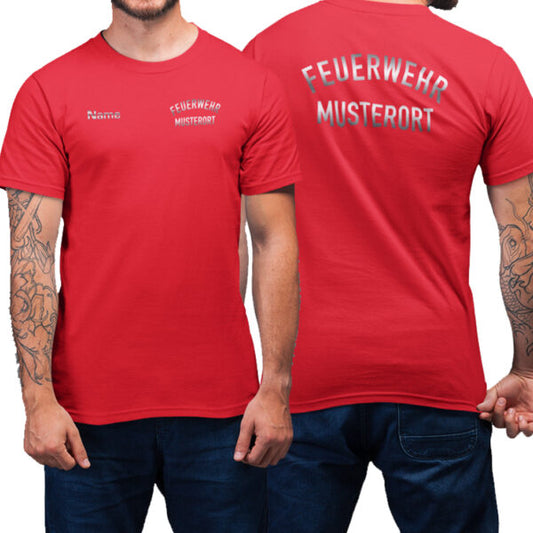 T-Shirt Männer | Feuerwehr gebogen mit Ortsname Basic Rot