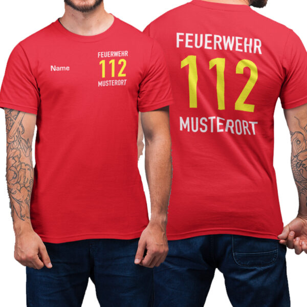 T-Shirt Männer | Feuerwehr 112 Notruf mit Ortsname Basic Rot