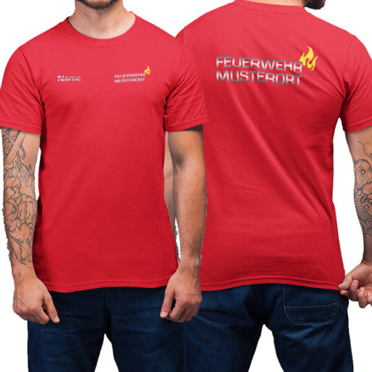 T-Shirt Männer | Feuerwehr Ortsname mit Flamme Basic Rot