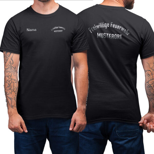 T-Shirt Männer | Freiwillige Feuerwehr gebogen mit Ortsname Basic Schwarz