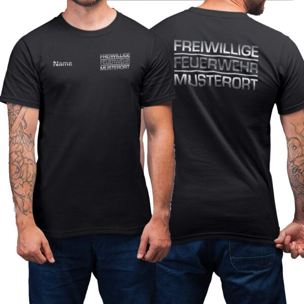 T-Shirt Männer | Freiwillige Feuerwehr Block mit Ortsname Basic Schwarz