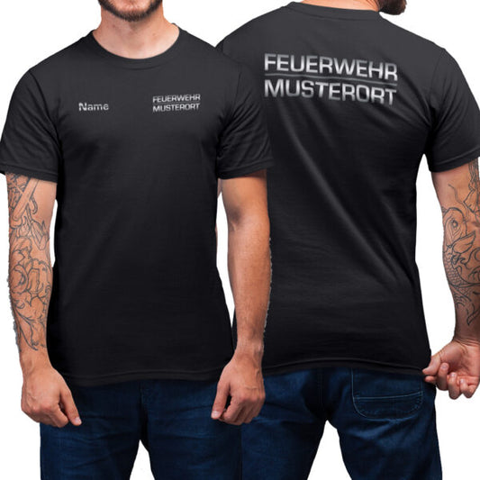 T-Shirt Männer | Feuerwehr Balken mit Ortsname Basic Schwarz